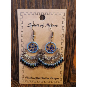 Spirit of Nature Dreamcatcher beaded dangle Earrings Blue Silver